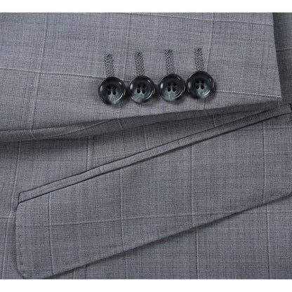 564-1 Men's Classic Fit Wool Blend Stretch Checked Suit - Image 4