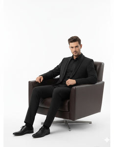 Mens Classic Black Designer Tuxedo Suit with Beaded Lapel – Elegant Formal and Party Wear Jacket and Pants - Image 3