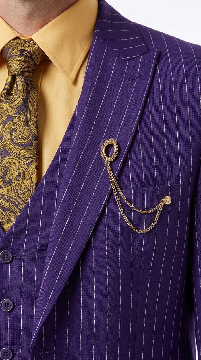 Men’s Purple Pinstripe 3-Piece Suit – 1970s Disco, Pimp, Retro Rockabilly and Party Suit Modern Fit