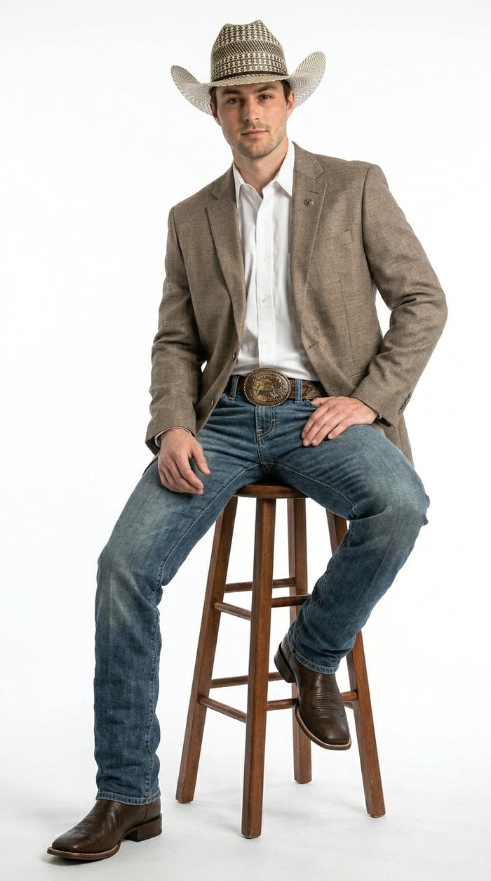 Men’s Dark Tan Taupe Light Brown Western Cowboy Blazer – Classic Country Style Jacket for Wedding, Casual Country Jacket Textured
