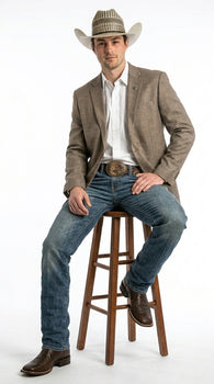 Men’s Dark Tan Taupe Light Brown Western Cowboy Blazer – Classic Country Style Jacket for Wedding, Casual Country Jacket Textured