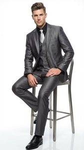 Mens Charcoal Gray Suit With Sheen -  | Shiny Texture Fabric Three Piece Wedding and Party Business