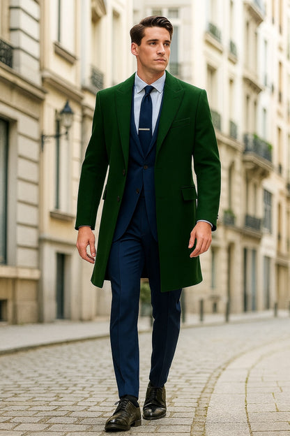 Mens Dark Green Wool Overcoat – Classic Long Coat for Formal and Casual Style - Image 4