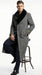 Men's Grey Herringbone Tweed Long Overcoat with Black Faux Fur Collar, Classic Winter Topcoat