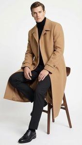 Men’s Full-Length Camel Overcoat – Classic Long Microfiber-Blend Coat for Winter and Formal Wear Maxi Duster Coat