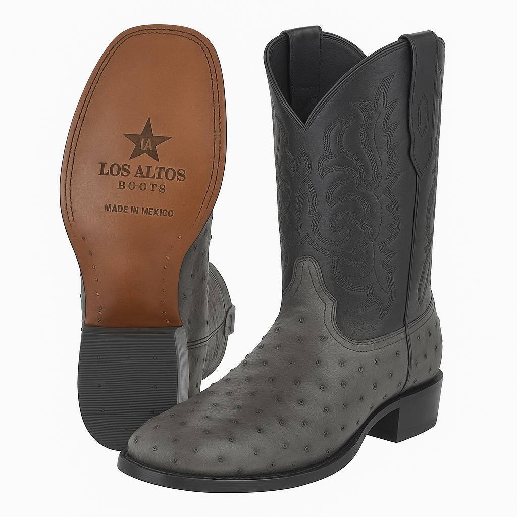 Los Altos Gray Genuine Ostrich Round Toe Boots - Image 2