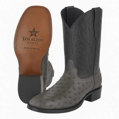 Los Altos Gray Genuine Ostrich Round Toe Boots - Image 2