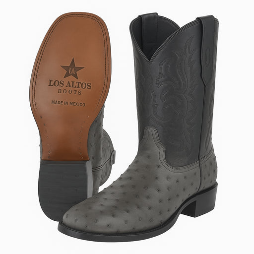 Los Altos Gray Genuine Ostrich Round Toe Boots
