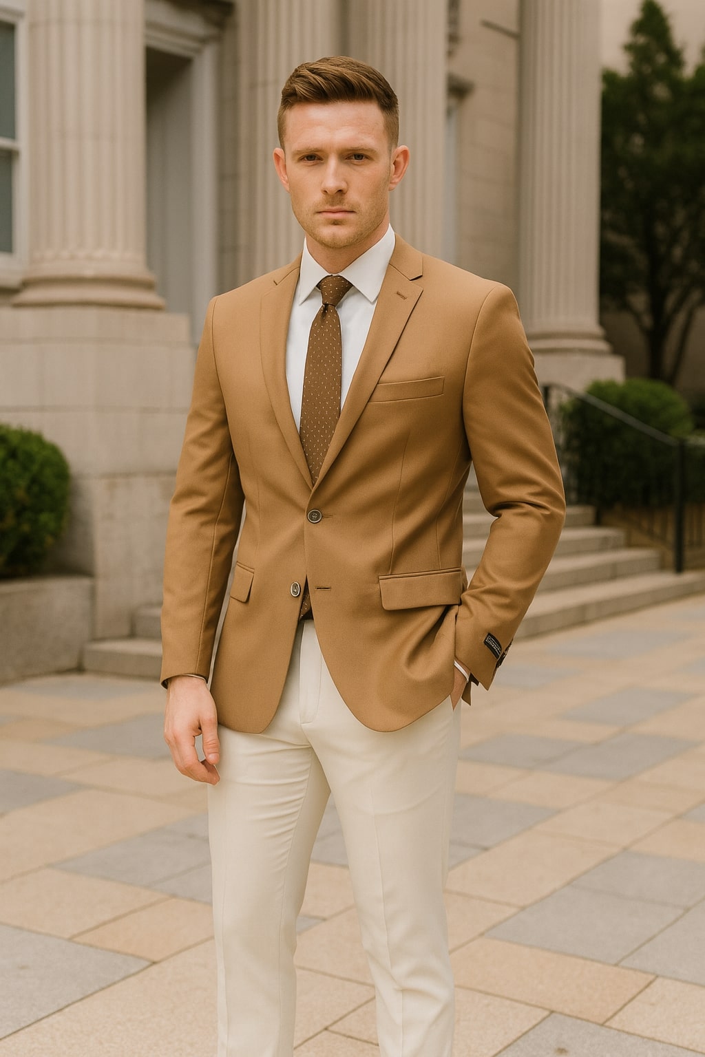 Mens Camel Brown Rustish Two-Button Classic Fit Sport Coat – Modern Blazer for Business and Special Occasions - Image 4