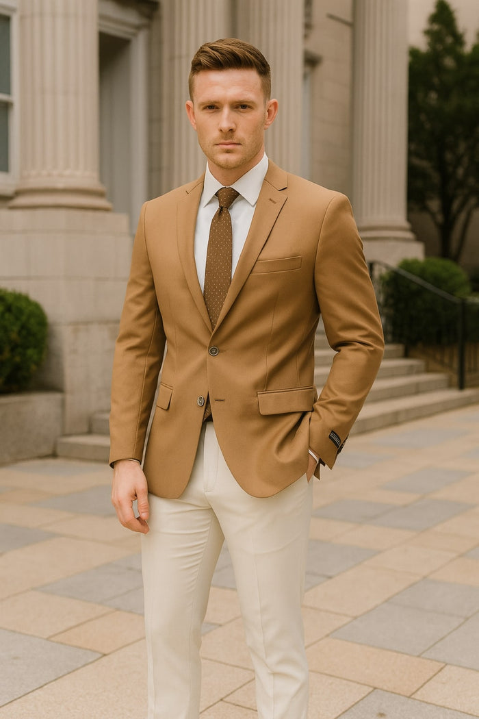Mens Camel Brown Rustish Two-Button Classic Fit Sport Coat – Modern Blazer for Business and Special Occasions - Image 4