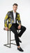 Men’s Yellow Tuxedo Black and Gold Floral Pattern Blazer | Formal Jacket - Prom Dinner Jacket + Black Pants + Bowtie