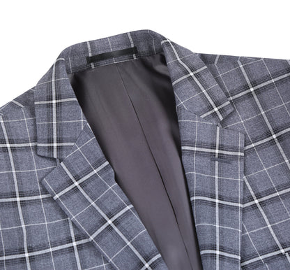 293-14 Men's Classic Fit Single Breasted Grey & White Check Suits - Image 4