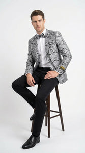 Silver and Black Paisley Prom Blazer Jacket