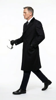 Men’s Black Double Breasted Overcoat, James Bond Inspired Long Formal Coat for Weddings, Business Events, Parties, and Winter Occasions