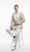 Mens White and Gold Floral Tuxedo Jacket with Satin Lapel – Luxury Prom, Wedding and Formal Dinner Blazer