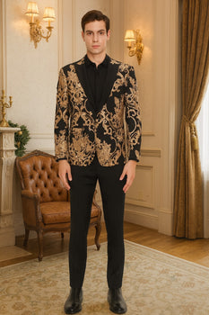 Mens Black and Rose Gold Floral Embroidered Blazer Suit Black Pants – Luxury Tuxedo Jacket for Weddings, Proms and Parties - Image 4