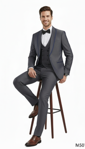 Men’s Charcoal Gray with blue Trim Slim Fit 3-Piece Suit – Modern Wedding and Business Formal Tuxedo Set