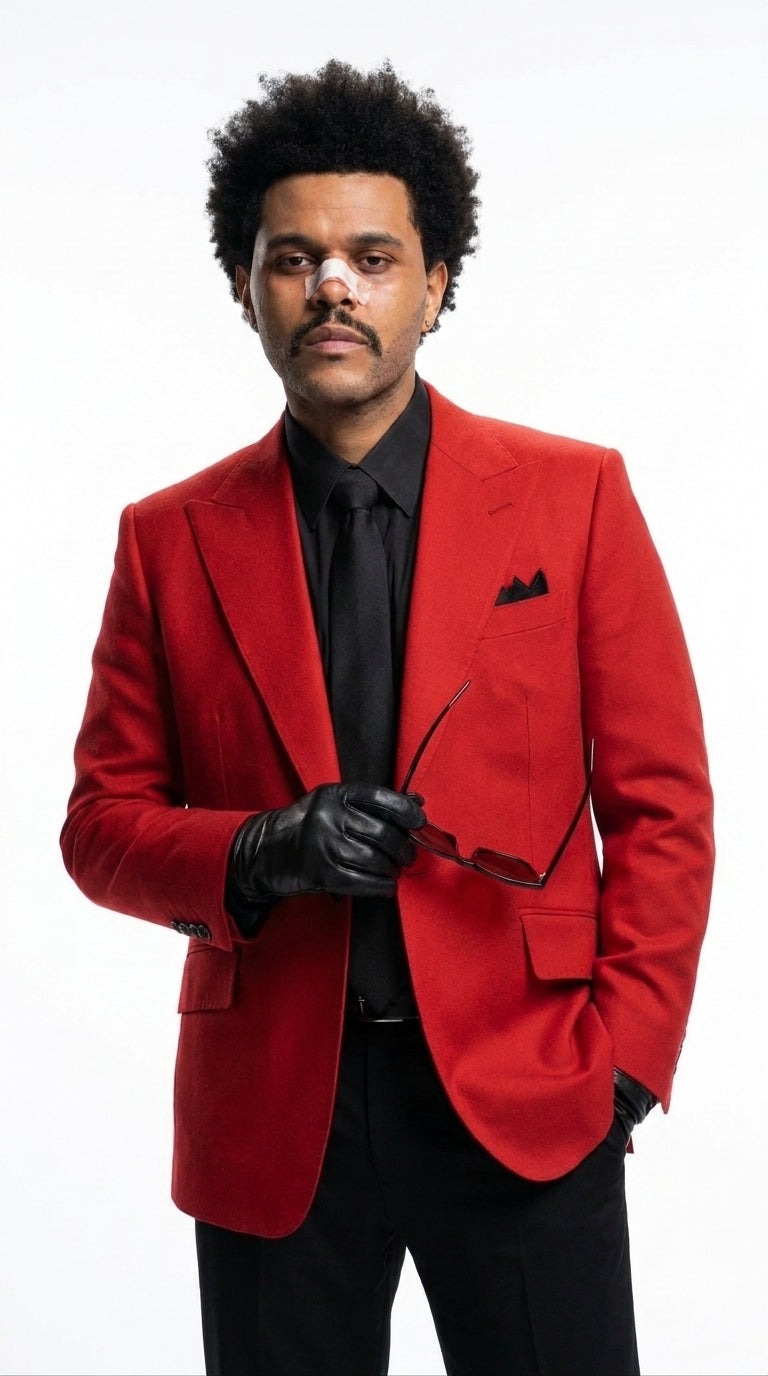 Men’s Red Blazer with Black Pants – Celebrity Inspired Wedding, Prom & Party Suit
