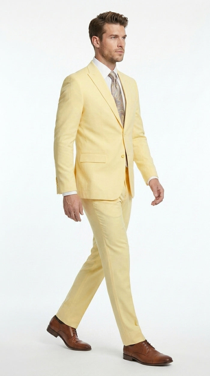 Men’s Pale Yellow 2 Piece Suit, Formal Dress Suit for Weddings, Prom, Parties, Summer Events, and Special Occasions By Vitali Modern Fit
