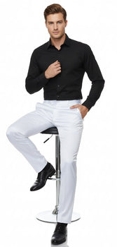 white dress pants men's slim fit CONCITOR LINEN Men's Dress Pants Trousers Flat Front Slacks Solid WHITE Color