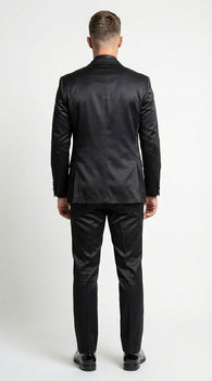 Men’s All Shiny Black Satin Suit – Black Satin Tuxedo Suit for Prom, Wedding, Formal Party and Evening Events Double breasted Vest