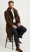Men’s Brown Long Overcoat with Faux Fur Collar – Classic Winter Formal Coat Three Quarter Carcoat Wool and Cashmere Fabric