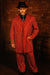 Men’s Red Pinstripe Zoot Suit – 1920s Gangster Pimp Style with Long Jacket & Matching Hat