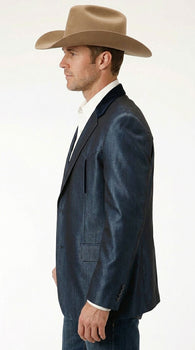 Men’s Sapphire Indigo Western Cowboy Blazer – Classic Western Style Jacket, Country Casual Dress Blazer in Navy Blue with sheen