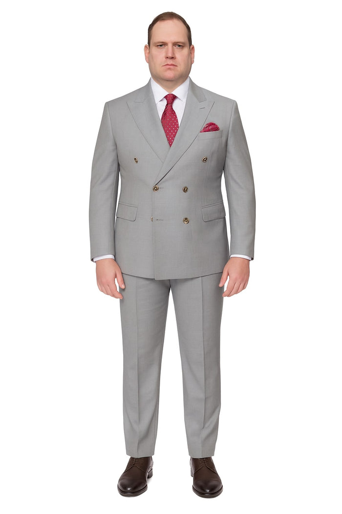 Mens Light Grey Double-Breasted Suit – Classic Slim Fit Business and Wedding Formal Attire - Image 4