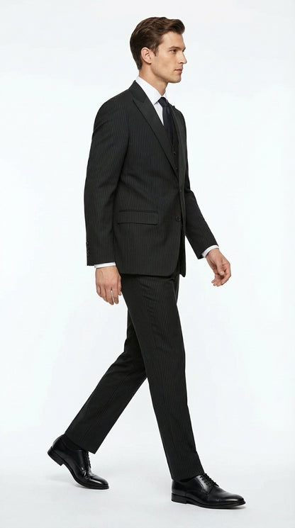 Vitali Mens Black Tone on Tone Shadow Stripe Vested Suit Set – 3 Piece Modern Fit Pinstripe Two Buttons Modern Fit