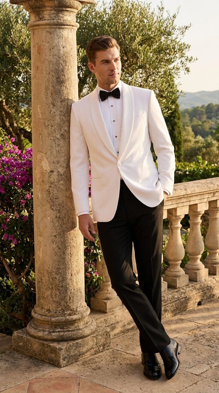 Snow White Dinner Jacket 100% Poly -  Blazer Jacket For Men Online1 Button Shawl Collar