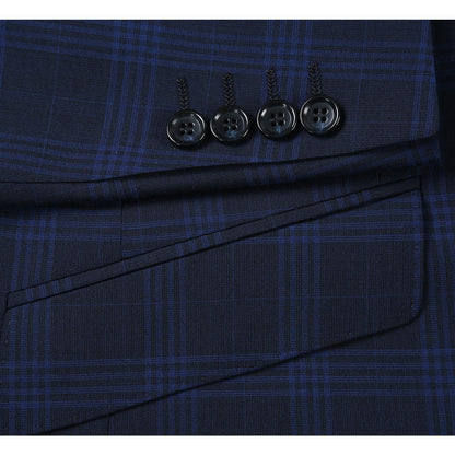 564-3 Men's Slim Fit Wool Blend Stretch Checked Suit - Image 4