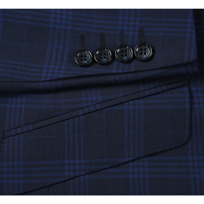 564-3 Men's Slim Fit Wool Blend Stretch Checked Suit - Image 4