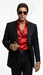 Tony Montana’s Black Blazer with Red Sateen Shirt – Men’s Black Formal Blazer and Red Satin Style Shirt Outfit for Party, Wedding and Vintage Wear
