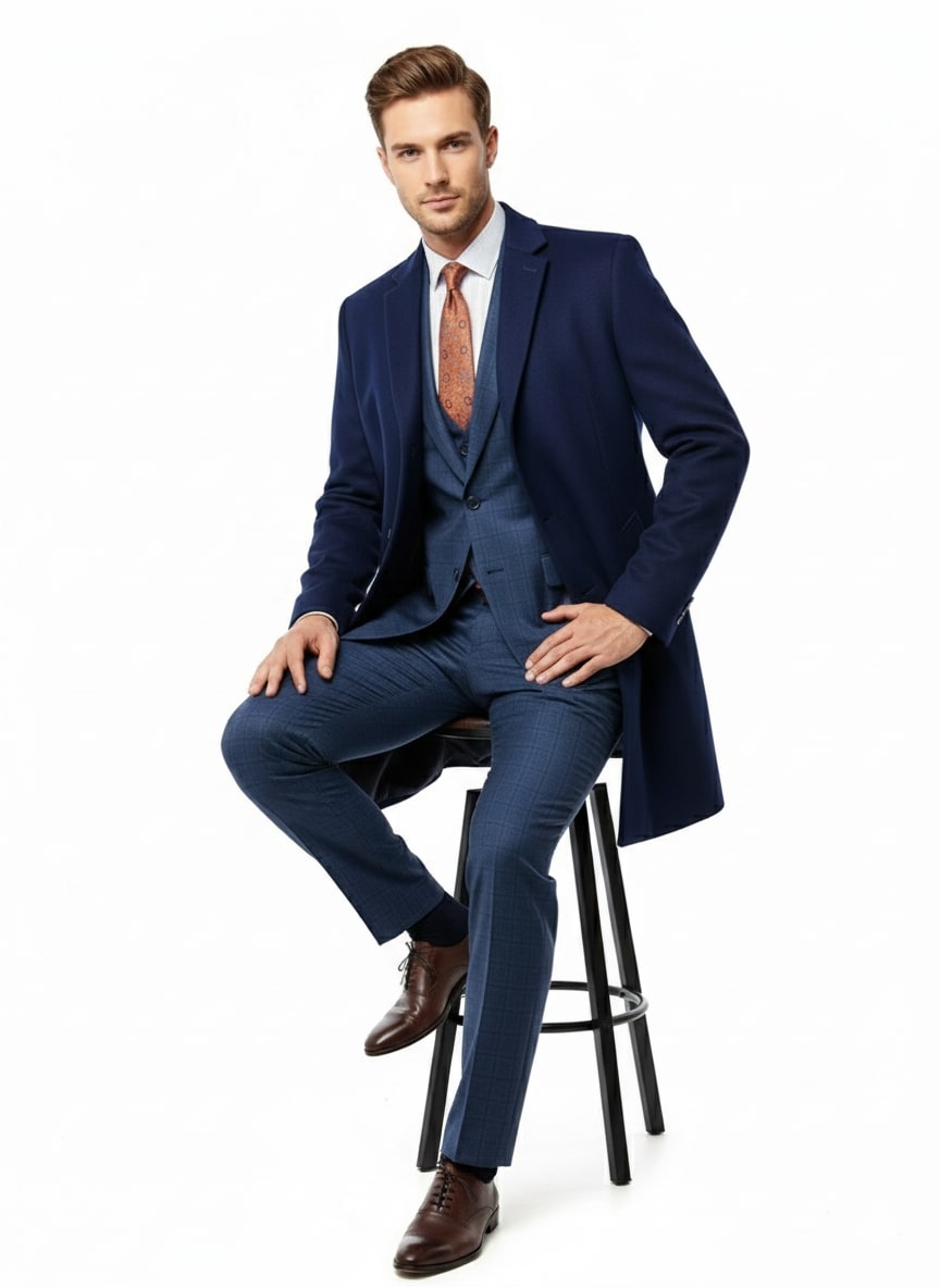 Mens Cobalt Blue Wool and Cashmere Car Coat Overcoat – Classic Winter Topcoat for Indigo Sapphire Color (light Navy Dark Royal) - Image 4