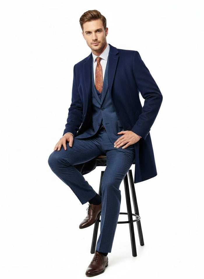 Mens Cobalt Blue Wool and Cashmere Car Coat Overcoat – Classic Winter Topcoat for Indigo Sapphire Color (light Navy Dark Royal) - Image 4