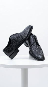 Men’s Los Altos Black Gator Belly Dress Shoes with Lace Up Front, Exotic Style Formal Shoes