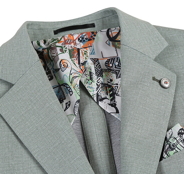 Half Canvas Slim Fit Blazer in Light Sage Gray - Image 4