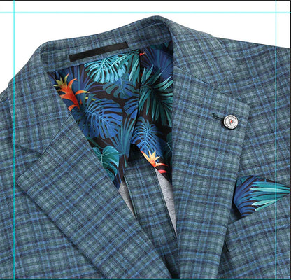Half Canvas Slim Fit Blazer in Green Blue Check - Image 4