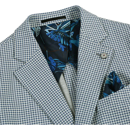 Half Canvas Slim Fit Blazer in Sage Blue Check - Image 4