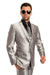 Graduation Suit - Men's Two Button Vested Shiny Sharkskin Wedding & Prom Fashion Suit in Silver Grey