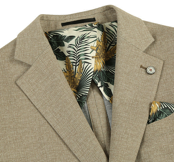 Half Canvas Slim Fit Blazer in Khaki - Image 4