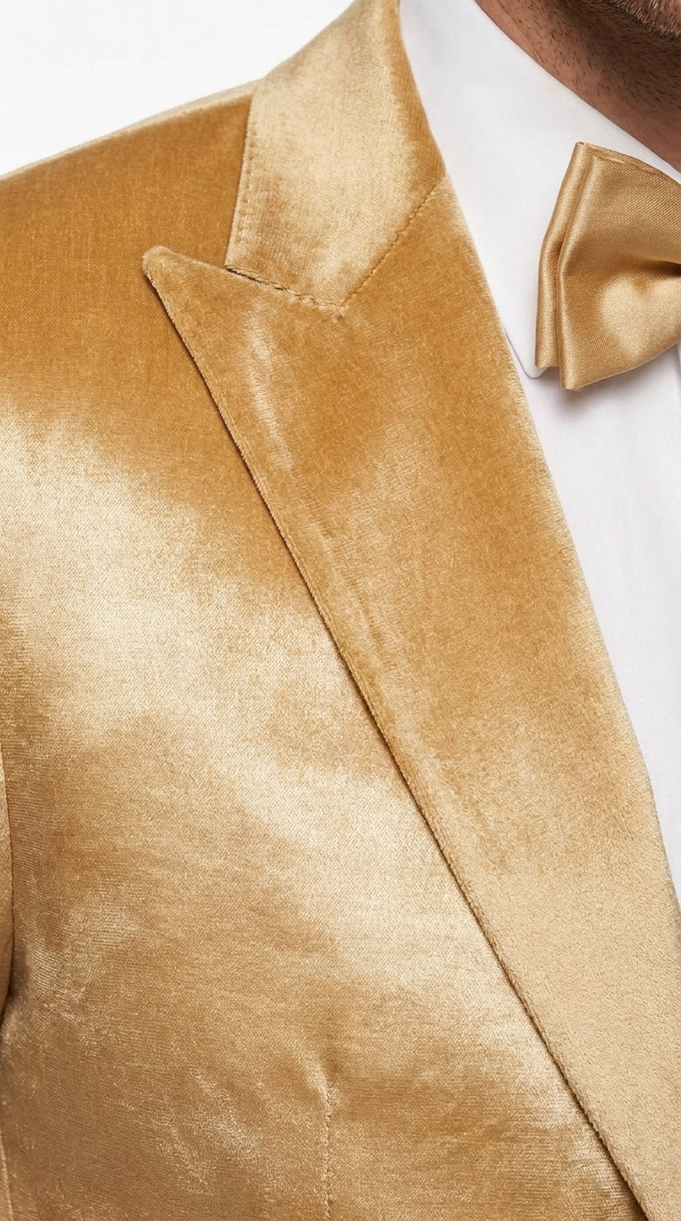 Men’s Champagne Tuxedo Dinner Jacket – Satin Finish Formal Wedding Prom Blazer and Bowtie included