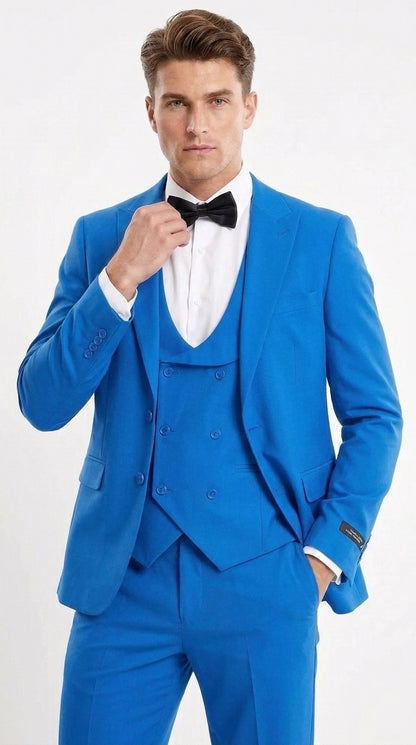 Tazzio Men’s French Color Royal Blue Peak Lapel Skinny Fit Suit – 2-Piece Wedding, Prom & Formal Suit indigo Cobalt Blue