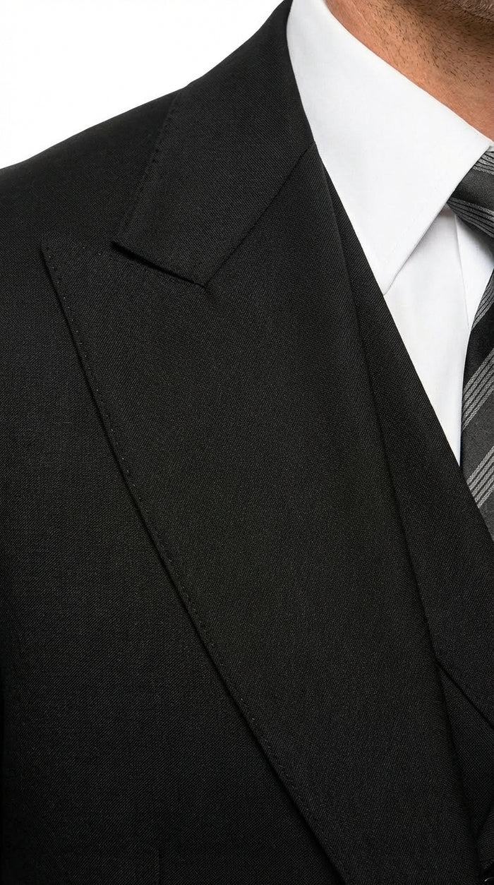 Tiglio Mens Black 3 Piece Suit – Single Button Classic Fit Pleated Wide Leg Pants Formal Business Chruch Suit - 100% Wool