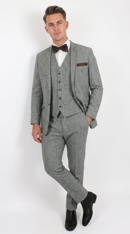 Men’s Edwardian Grey 3-Piece Suit – Dickens Downton Abbey Victorian Vintage Tweed Suit