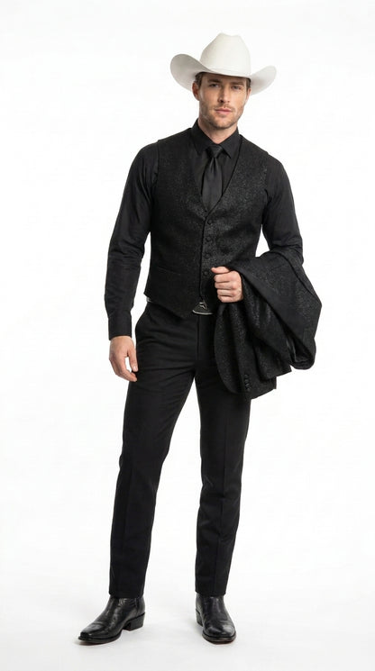 Men’s Black Western Tuxedo Blazer – Shimmer Cowboy Dinner Jacket Shiny Sparkely