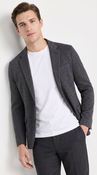 Men’s Charcoal Grey Sport Coat – Classic Two Button Notch Lapel Textured Blazer