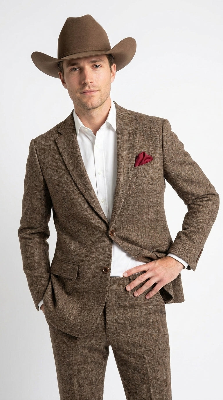 Men’s Brown Herringbone Tweed Groom Suit – Country Wedding & Rustic Wedding Suit