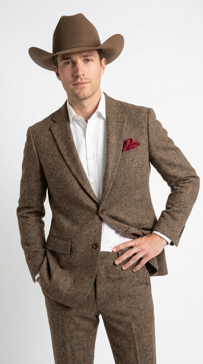 Men’s Brown Herringbone Tweed Groom Suit – Country Wedding & Rustic Wedding Suit